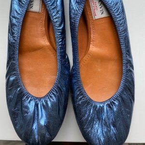 Lanvin Blue Metallic Leather Ballet Flats